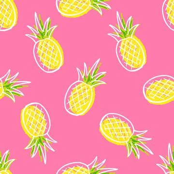 Vector Seamless Pattern with Pineapples, cartoon character summer wallpaper Stock Illustration