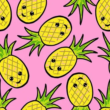 Vector Seamless Pattern with Pineapples, cartoon character summer wallpaper イラスト素材
