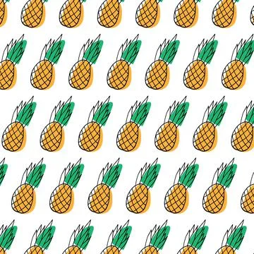 Vector seamless pattern with pineapples in doodle style Stock Illustration