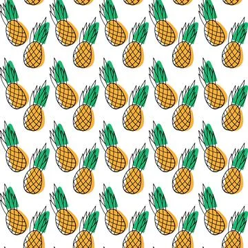 Vector seamless pattern with pineapples in doodle style Stock Illustration
