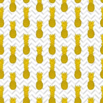 Vector seamless pattern with pineapples on a geometric background. Stock Illustration