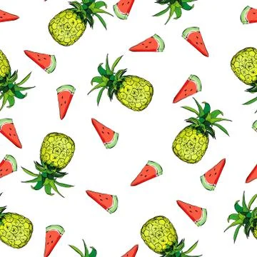 Vector Seamless Pattern with Pineapples Stock Illustration
