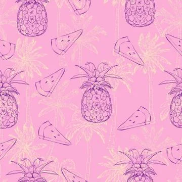 Vector Seamless Pattern with Pineapples Stock Illustration