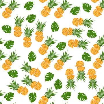Vector seamless pattern with pineapples, slices Stock Illustration
