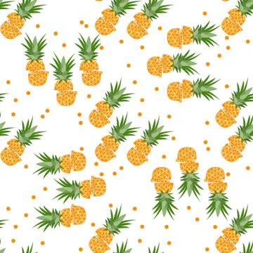 Vector seamless pattern with pineapples, slices Stock Illustration