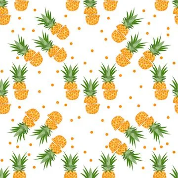 Vector seamless pattern with pineapples, slices Stock Illustration