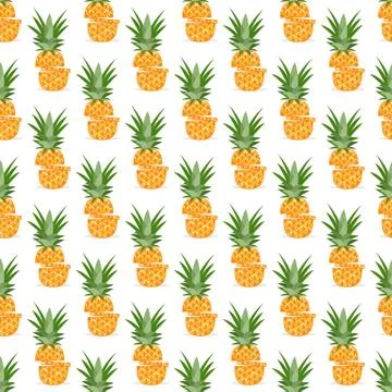 Vector seamless pattern with pineapples, slices Stock Illustration