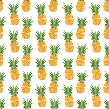 Vector seamless pattern with pineapples, slices Stock Illustration