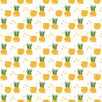 Vector seamless pattern with pineapples, slices Stock Illustration