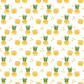 Vector seamless pattern with pineapples, slices Stock Illustration