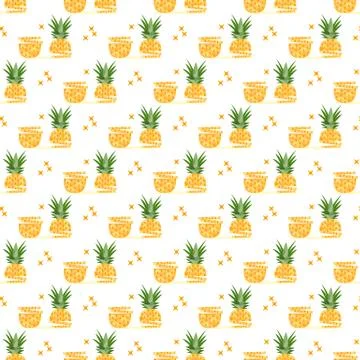 Vector seamless pattern with pineapples, slices Stock Illustration