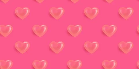 Vector seamless pattern with pink air balloons. Valentines day concept. 3d il Stock Illustration