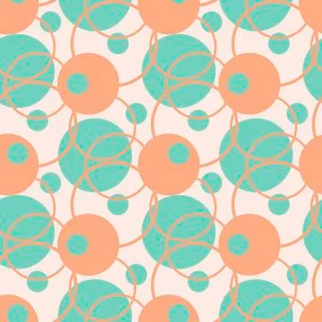 Vector seamless pattern. Pink and green polka dots on a light background, cir Stock Illustration