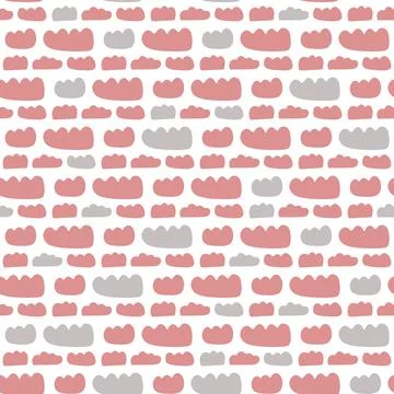 Vector seamless pattern with pink and grey clouds on white background. Hand d Stockillustratie
