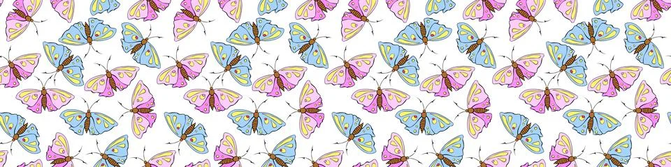 Vector seamless pattern of pink and blue cute butterflies in flat style. Cute Illustrazione stock