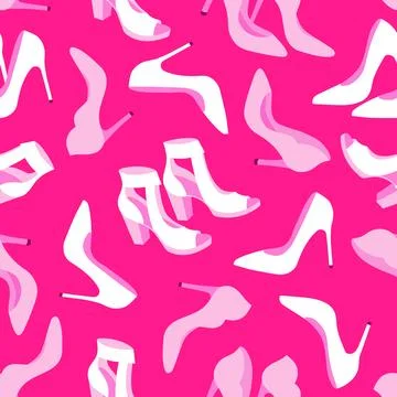 Vector seamless pattern with pink and white shoes isolated on magenta backgro Stock Illustration