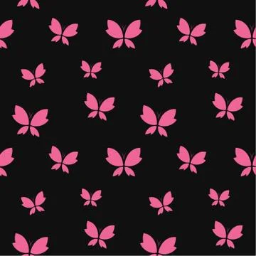 Vector seamless pattern with pink butterfly on black background. wallpaper Stock Illustration