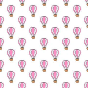 Vector seamless pattern with pink cartoon baloon on white background Stock Illustration