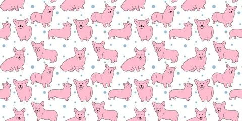 Vector seamless pattern with pink color cute dogs Stock Illustration