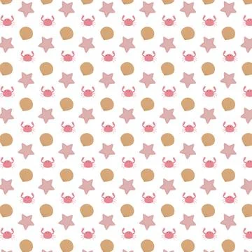 Vector seamless pattern in pink colors. Crabs starfish shells. Underwater Stock Illustration