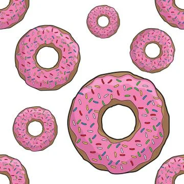 Vector seamless pattern with pink donuts on a white background. Stock Illustration