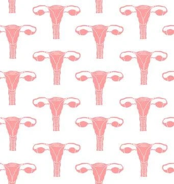 Vector seamless pattern of pink doodle uterus Stock Illustration
