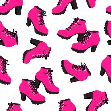 Vector seamless pattern with pink fashionable shoes. Handdrawn texture design 스톡 일러스트