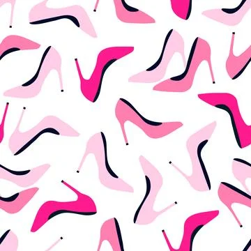 Vector seamless pattern with pink fashionable shoes. Handdrawn texture design Stock Illustration