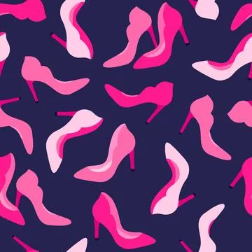 Vector seamless pattern with pink fashionable shoes. Handdrawn texture design Stock Illustration