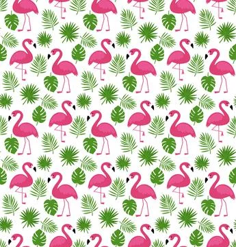 Vector seamless pattern with pink flamingos. Texture design Illustrazione stock