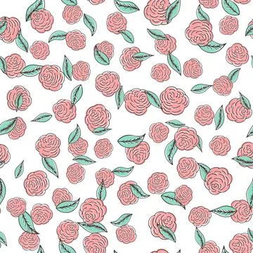Vector seamless pattern with pink flowers on white background Stock Illustration