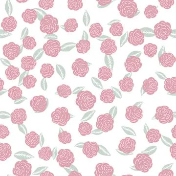 Vector seamless pattern with pink flowers on white background Stock Illustration