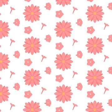 Vector seamless pattern with pink flowers. Stock Illustration