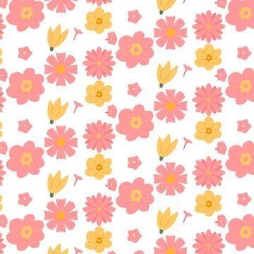 Vector seamless pattern with pink flowers. Stock Illustration