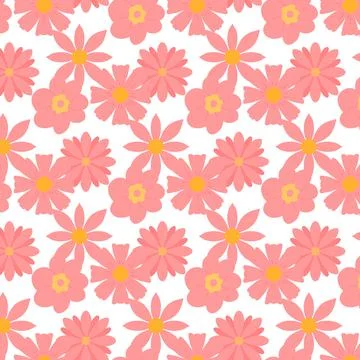 Vector seamless pattern with pink flowers. Stock Illustration