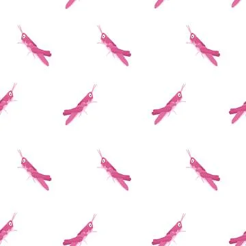 Vector seamless pattern of pink grasshoppers on a transparent background. Stock Illustration