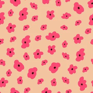 Vector seamless pattern with pink hand drawn flowers on beige. Doodle pink Illustrazione stock