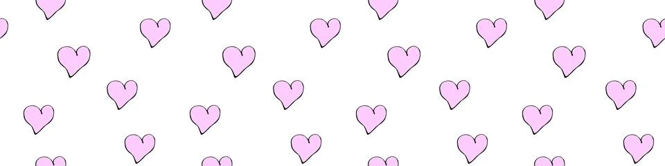 Vector seamless pattern with pink hearts in doodle flat style. Hand drawn tex Illustrazione stock