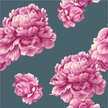 Vector seamless pattern with pink peonies and leaves on a green background. イラスト素材