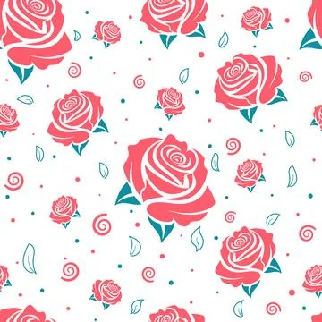 Vector seamless pattern with pink rose flowers on the white background. Illustrazione stock