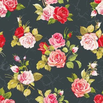 Vector Seamless pattern with pink roses Stock Illustration
