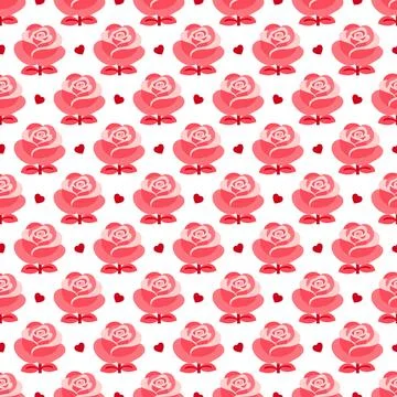 Vector seamless pattern with pink roses on a white background Stock Illustration
