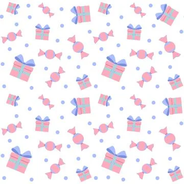 Vector seamless pattern of pink tones on a white background. candy and gifts are Stock Illustration