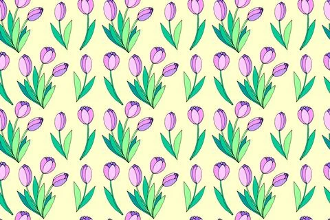 Vector seamless pattern with pink tulip flowers. Hand drawn spring texture, b Illustrazione stock