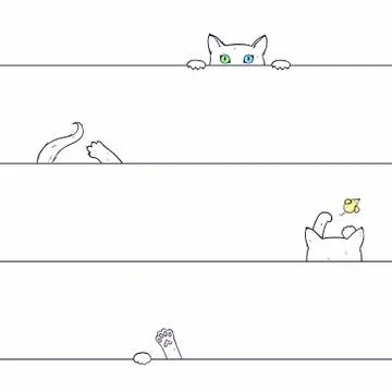 Vector seamless pattern with playing cat Stock Illustration