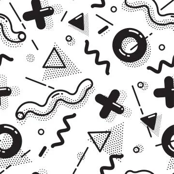 Vector seamless pattern in pointillism, memphis, 80s, 90s style Illustrazione stock