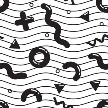 Vector seamless pattern in pointillism, memphis, 80s, 90s style Stock Illustration