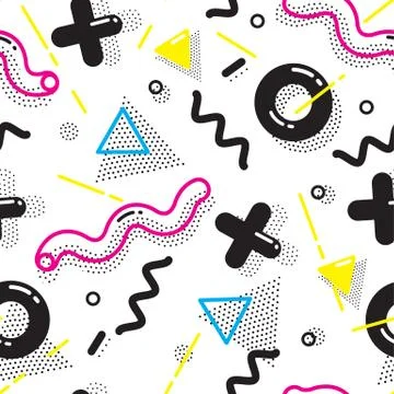 Vector seamless pattern in pointillism, memphis, 80s, 90s style Illustrazione stock