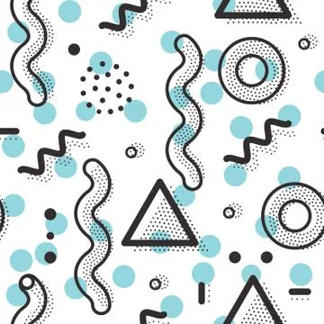Vector seamless pattern in pointillism, memphis, 80s, 90s style Illustrazione stock