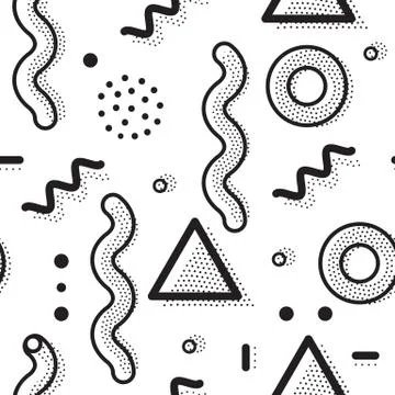 Vector seamless pattern in pointillism, memphis, 80s, 90s style Stock Illustration